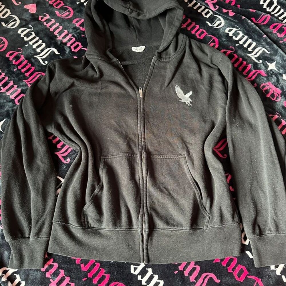 Y2K Vintage Refuge Black Zip Up Hoodie Size M